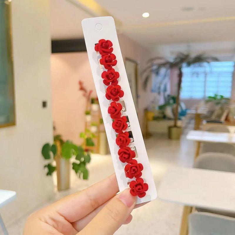 

Girl s Exquisite Velvet Rose Flower Hair Clip 10 Small Hair Clips One Size красный