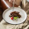 Ceramic Plate, Black Stroked Large Plate, Household Dish, Simple Ink Point Plate, Steak Plate, Shallow Plate, Pasta Plate