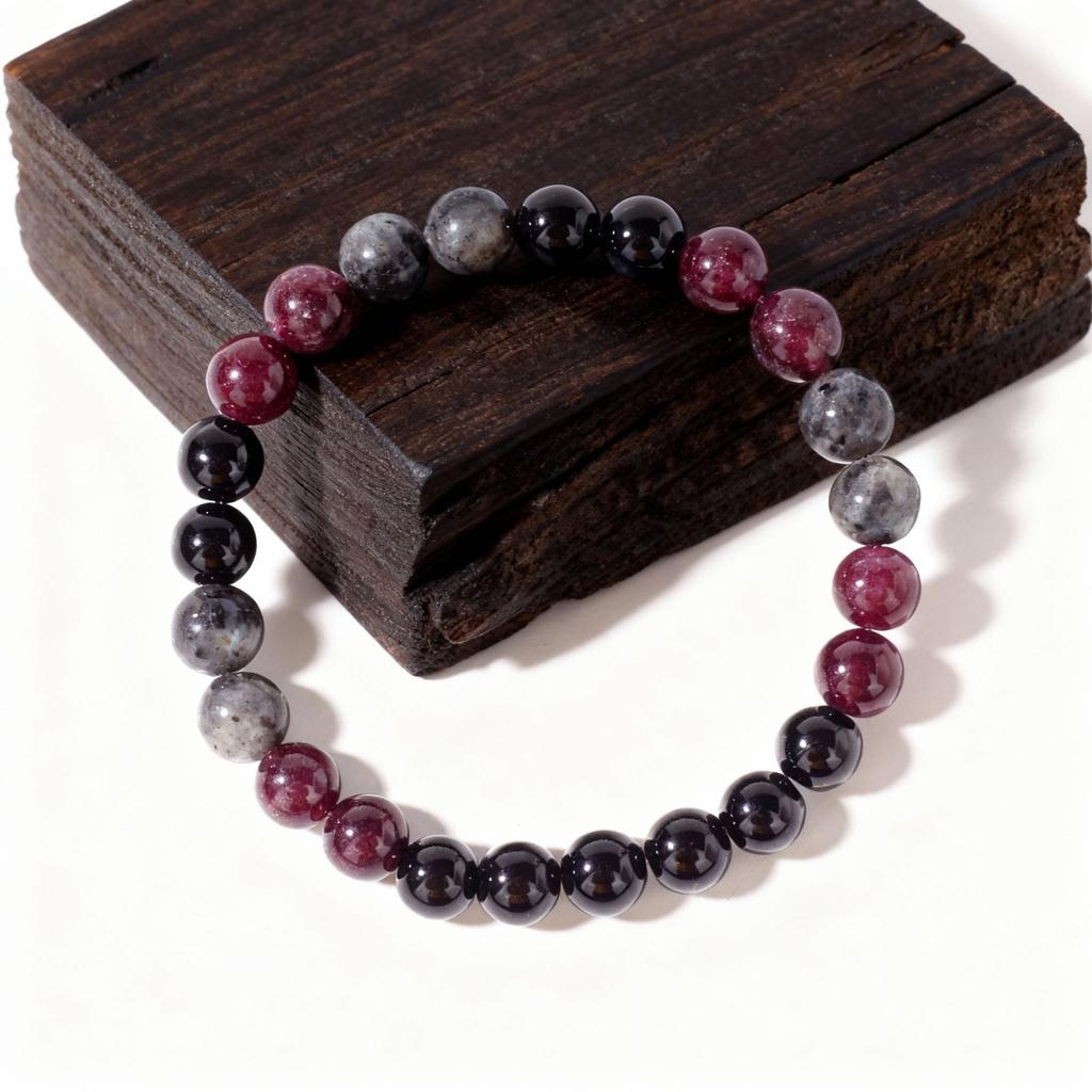 Bracelet Festif en Perles Grenat Onyx Noir et Labradorite Bijoux de Mode Mystiques Pour Hommes et Femmes Accessoire Simple Polyvalent pour le Quotidien