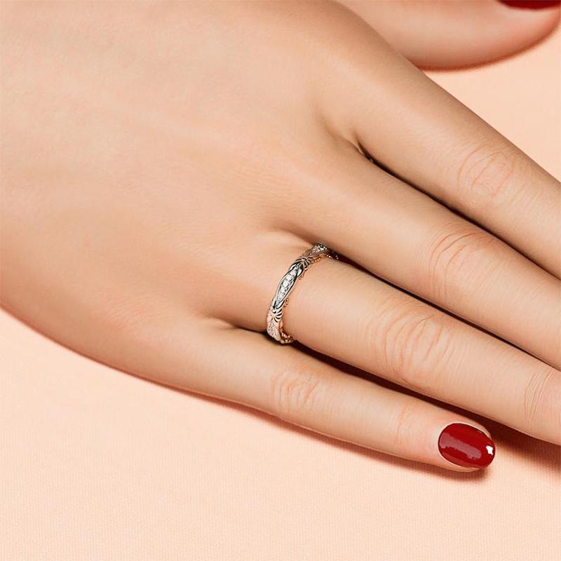 Nuevo anillo Simple y elegante de dos tonos para mujer, anillo de novia de diseño bonito, anillo de propuesta de piedra Micro pavimentada Noble para novia