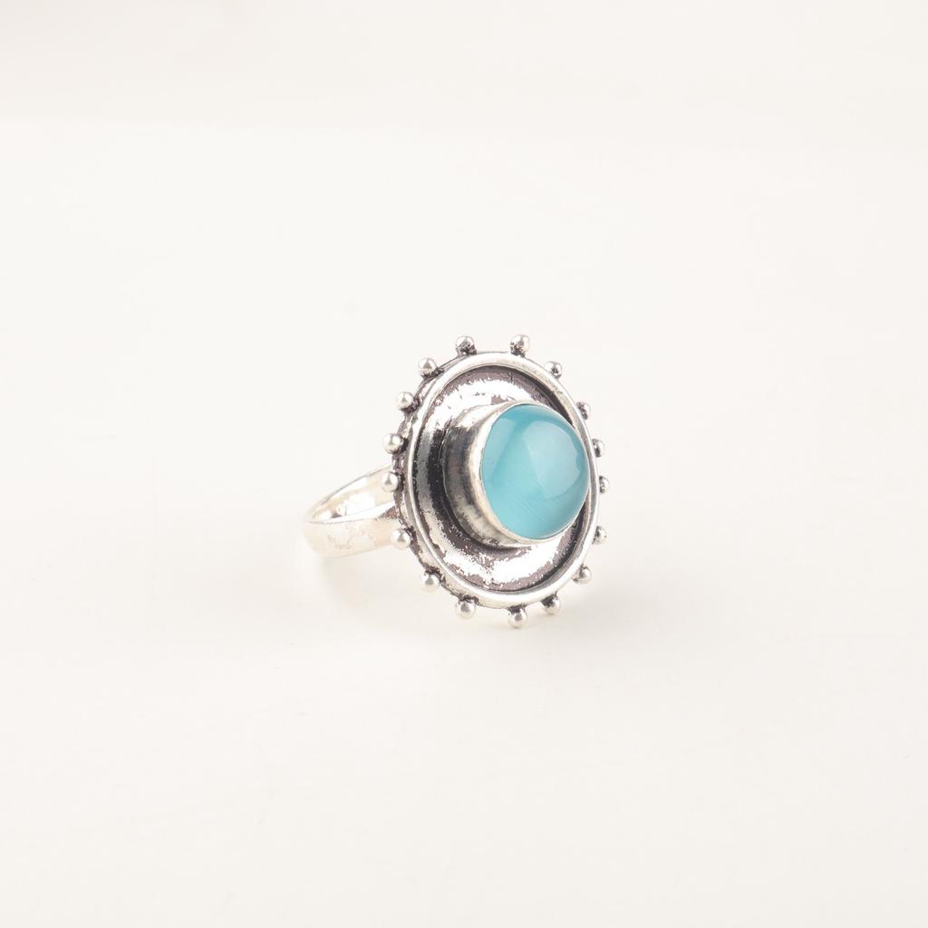 Natural Blue Cat's Eye Gemstone 925 Sterling Silver Jewelry Handmade Women Ring RR-49-45