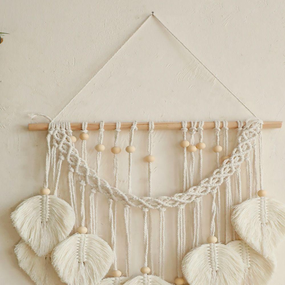 Handmade Woven Macrame Wall Hanging Cotton Rope Boho Wall Decor Leaf Wall Decor Living Room Decor
