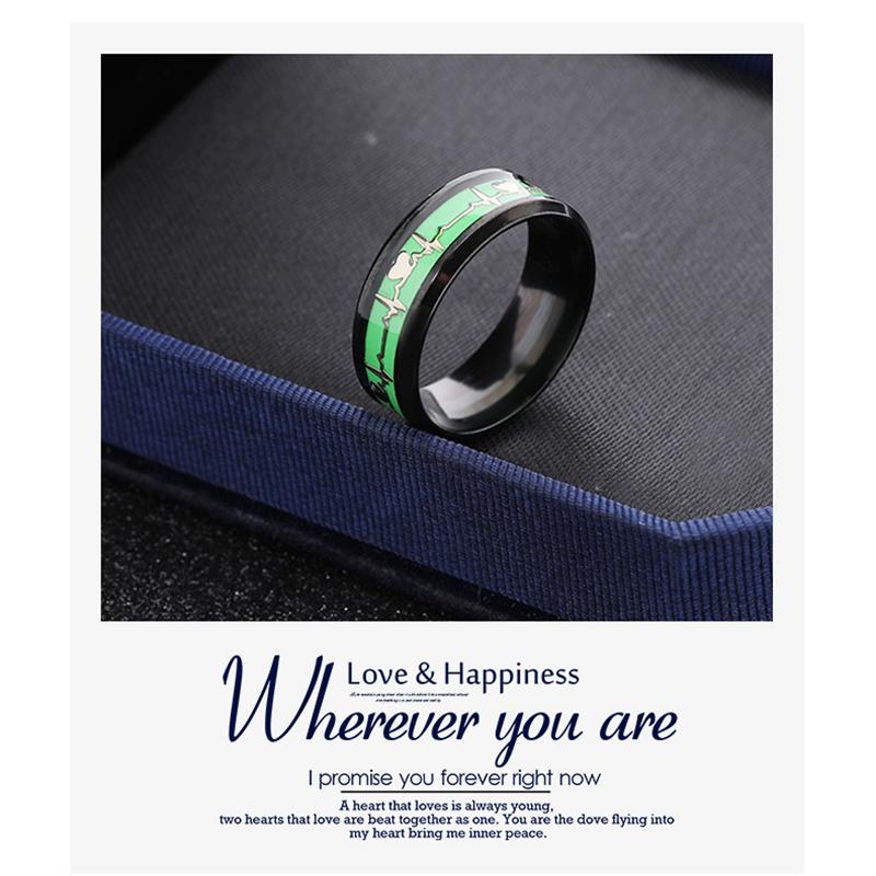 Leuchtender EKG-Ring aus Edelstahl, Versprechen, Herzschlag, leuchtender Schmuck für Männer und Frauen, Paarringe als Geschenk für Freunde