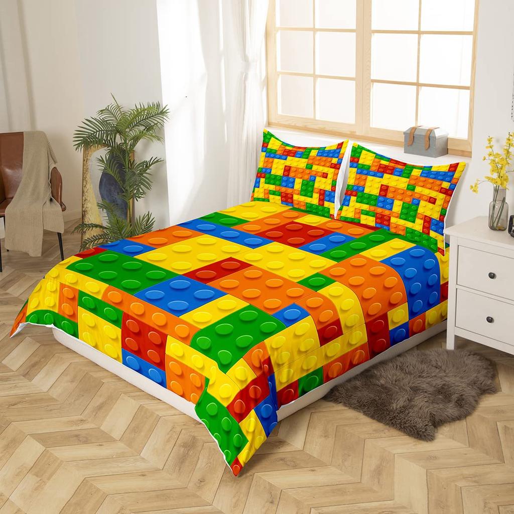 Children'S Building Block Three-Piece Quilt Cover 3D Digital Printing Bedding Set Custom Bed Cover
