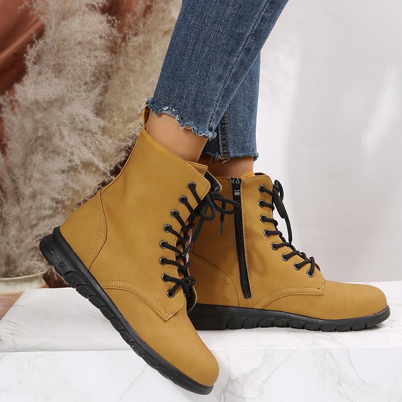 European American Leather Boots 2024 Spring Autumn New Collection Solid Color Large Size Simple Slope Heel Sports Women's Boots
