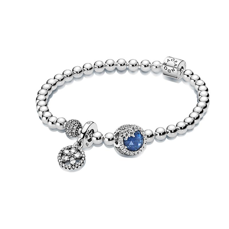 Pandora 925 silver azure silver star set 925 silver bracelet women s style ZT2013 синий
