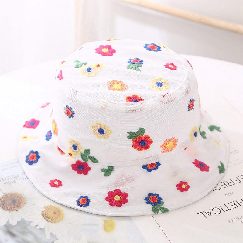 Women Summer Thin Lace Bucket Hat Sweet Cute Colorful Small Flower Embroidery Travel Sunscreen Adjustable Fisherman Cap