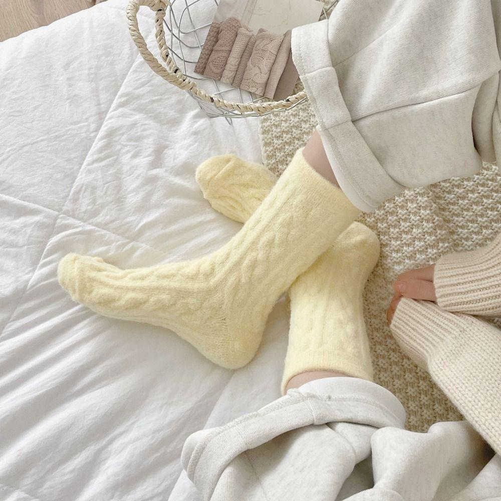 Solid Color Cotton Socks Winter Fleece Socks Sleep Socks Velvet Socks  Women