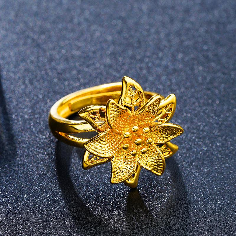 Blumenring aus vietnamesischem Sandgold für Frauen, langlebiges Goldimitat, auffälliger Brautschmuck zur Hochzeit.