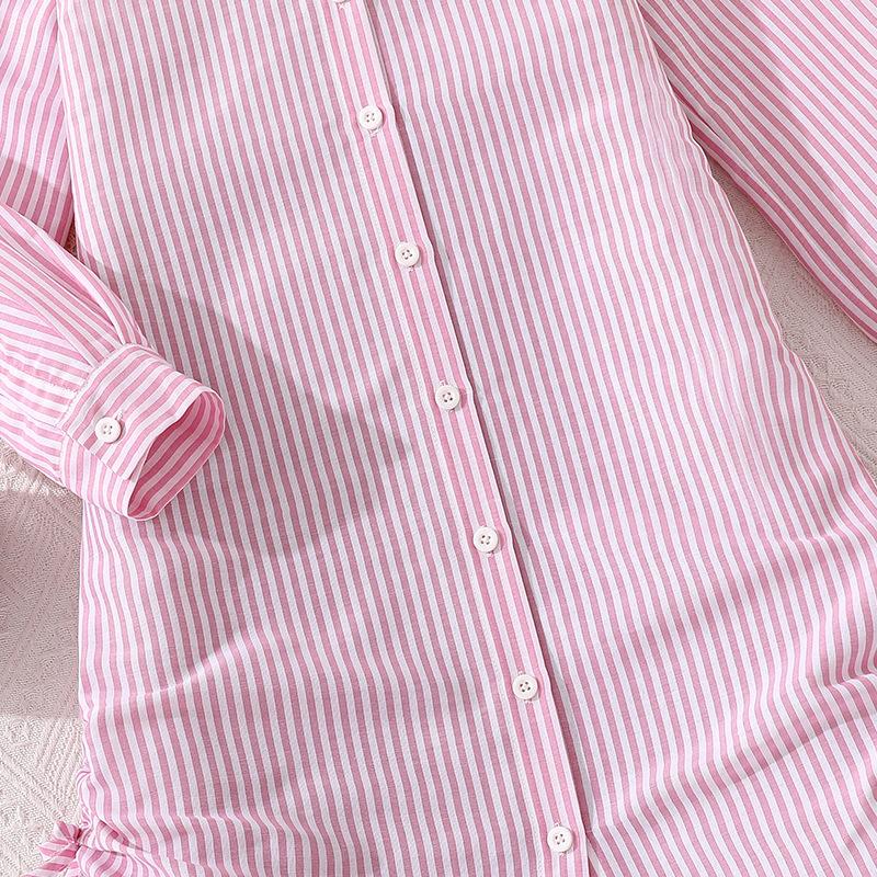 Mädchenkleid Kinderbekleidung Herbst Neu Lässig Lang Gestreift Langarm Taillenbetontes Hemdkleid