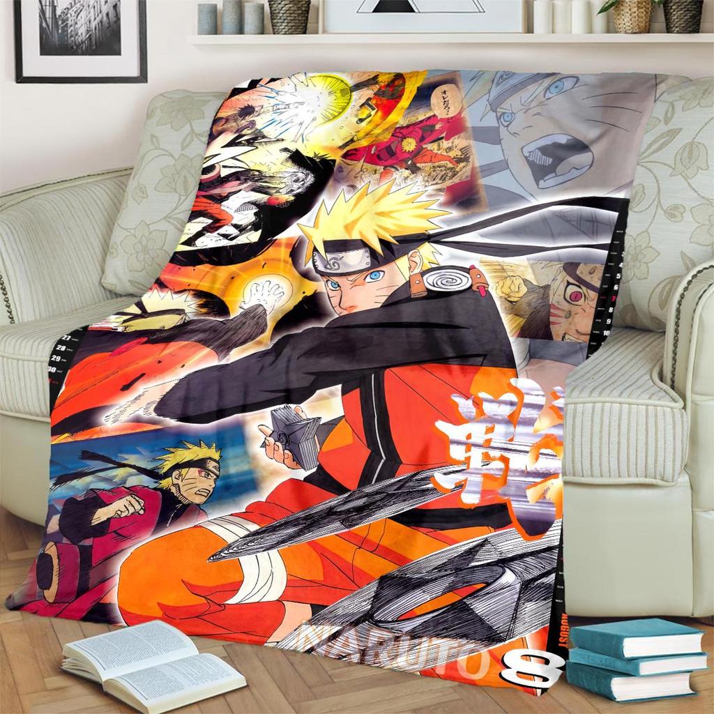 Anime-Naruto Print Blanket Warm Comfortable Flannel Blanket for Bedrooms, Sofas, Beds, Chairs, Picnics, Travel -LXR68