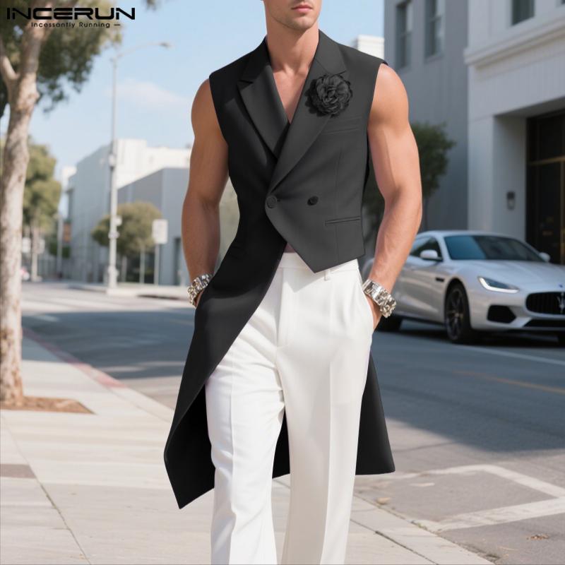 INCERUN Men Sleeveless Flower Casual Irregular Thin Long Vest Waistcoats