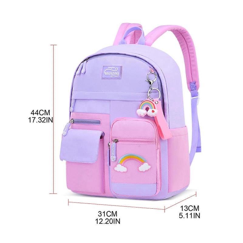 Multi-Pocket Nylon School Bag Cartoon Anti-theft Backpack for Student Children Preschool Girl Casual Bookbag Schoolbag  Purple