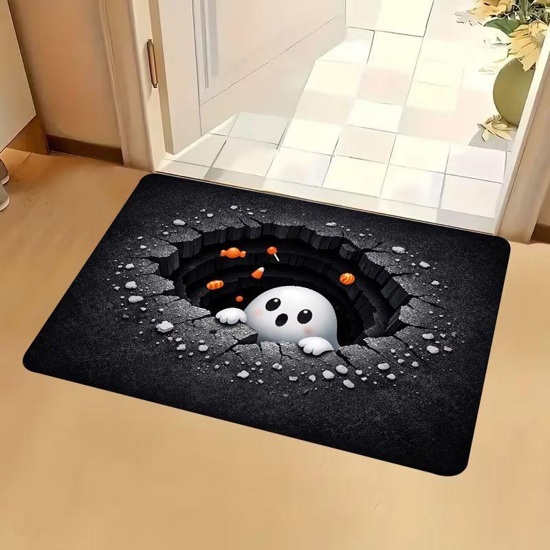 Halloween Boo Pumpkin Spider Ghost Rug Non-Slip Door Mat Spooky Floor Carpet Entryway Home Party Decor