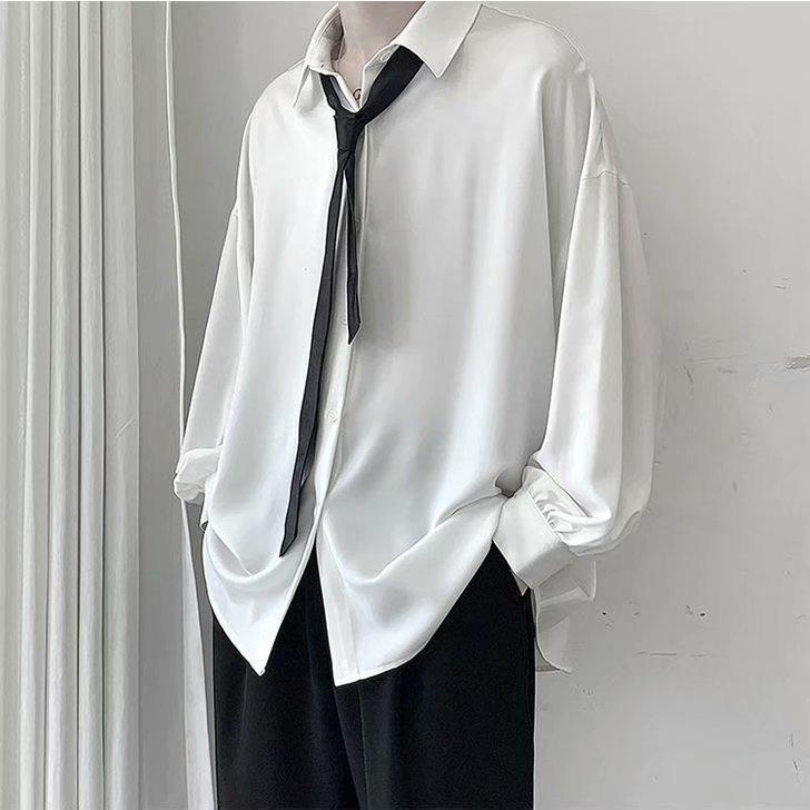 Shirt Men's Hong Kong Style Loose and Very Fairy Top Dk Trendy Design Sense Jk Long-sleeved Lazy Wind Pendant Shirt