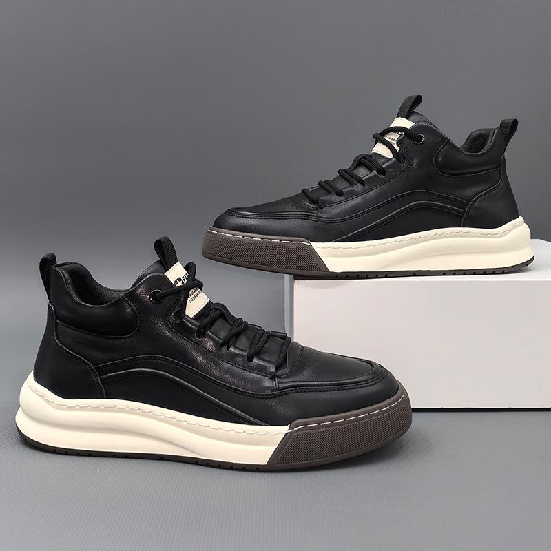 Winter Men'S High-Top Board Shoes Men'S Leather Shoes European Station Men'S Shoes British Style Casual High-End Cotton Shoes