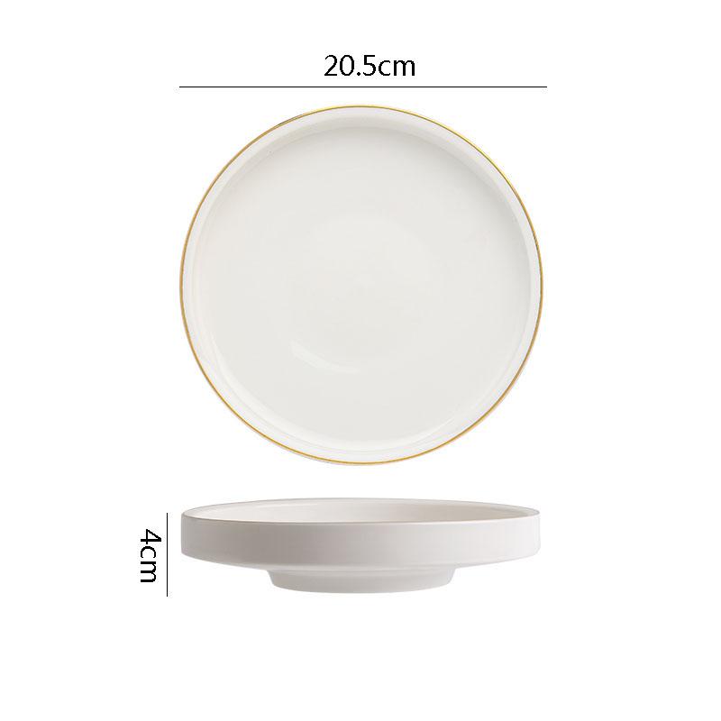 Solid Color Gold Edge Ceramic High Foot Plate Restaurant Flat Plate Dessert Dish Sushi Dish Molecular Cooking Creative Tableware
