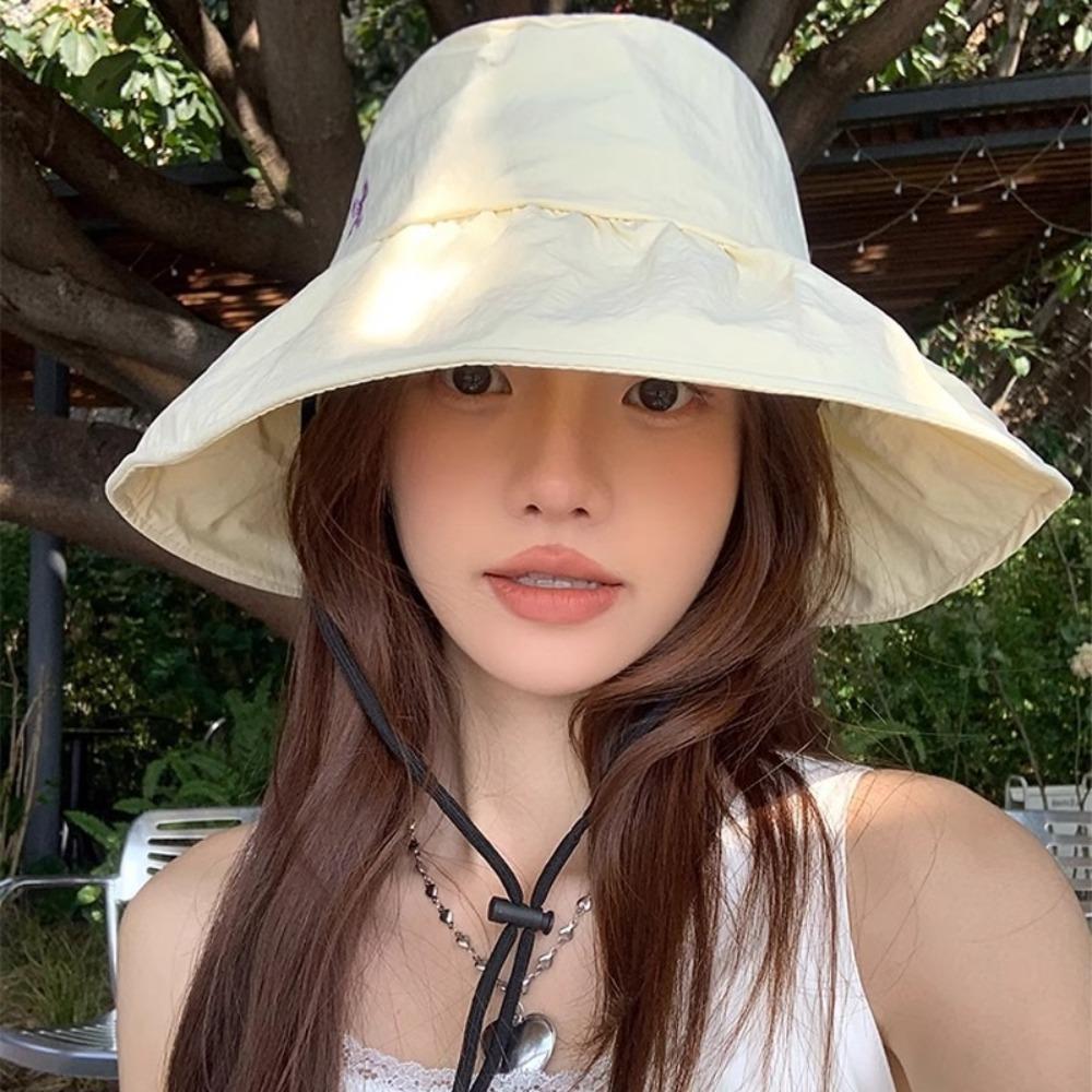 Wide Brim Bow Bucket Hat Korean Women's Sun Hat Casual Fisherman Hat Mountaineering