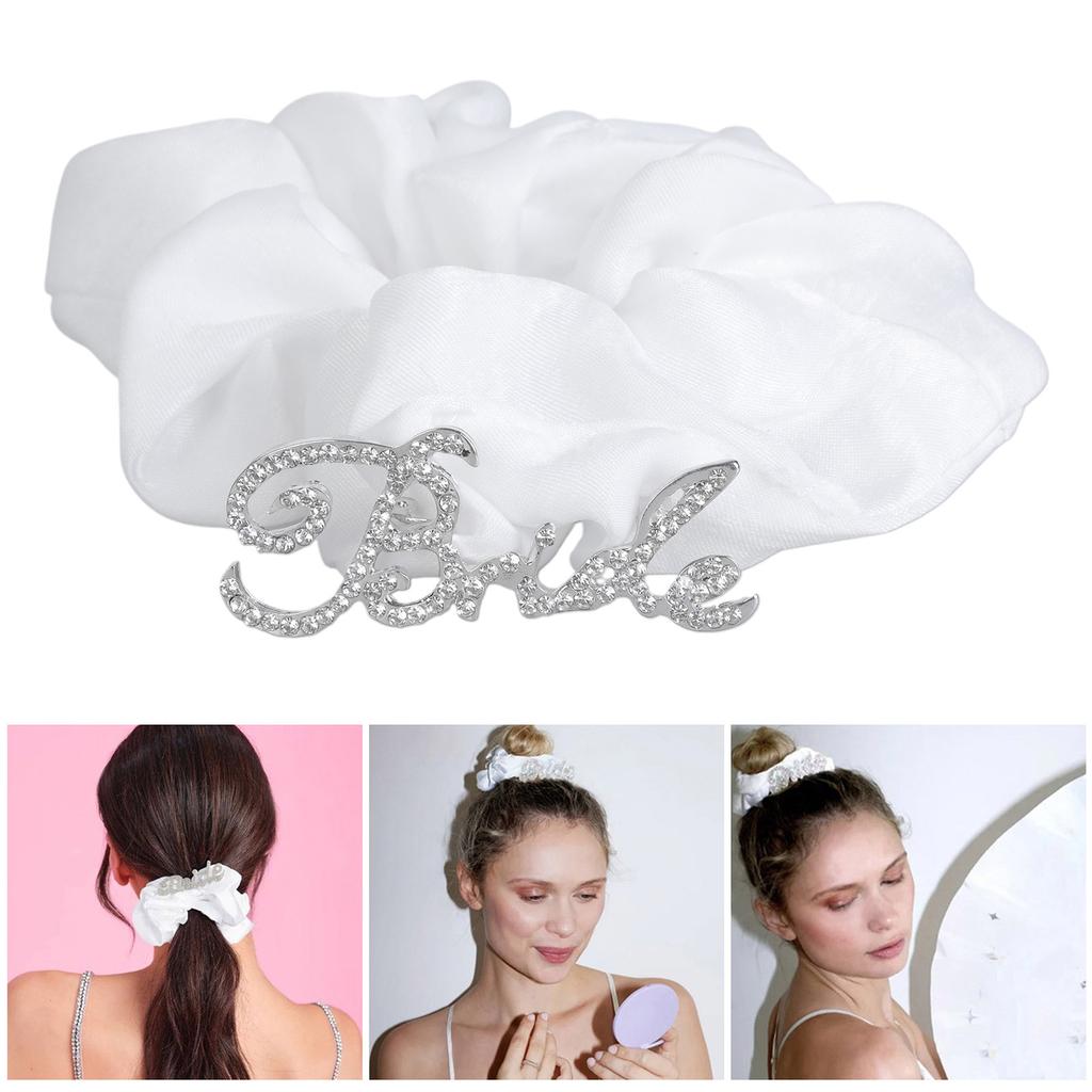 Rhinestone Letter Bride Scrunchies for Updos Hair Elastic Hair Circles Hair Ties Scrunchy Wedding Ceremony Hair Bands