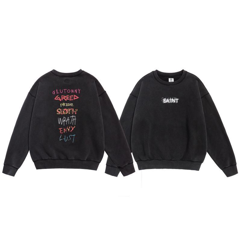 SAINT Retro Distressed Fleece Pullover Sweatshirt