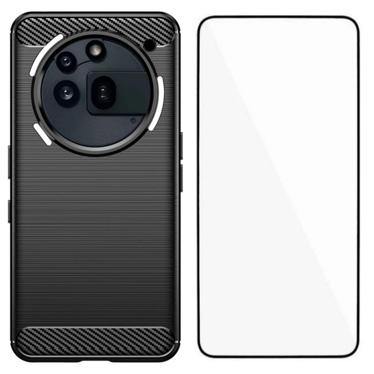 

For Nothing Phone (3a) Pro Case with Screen Film WANLONFENG LS Series Big Lens Hole Brushed Texture TPU Phone Cover Black