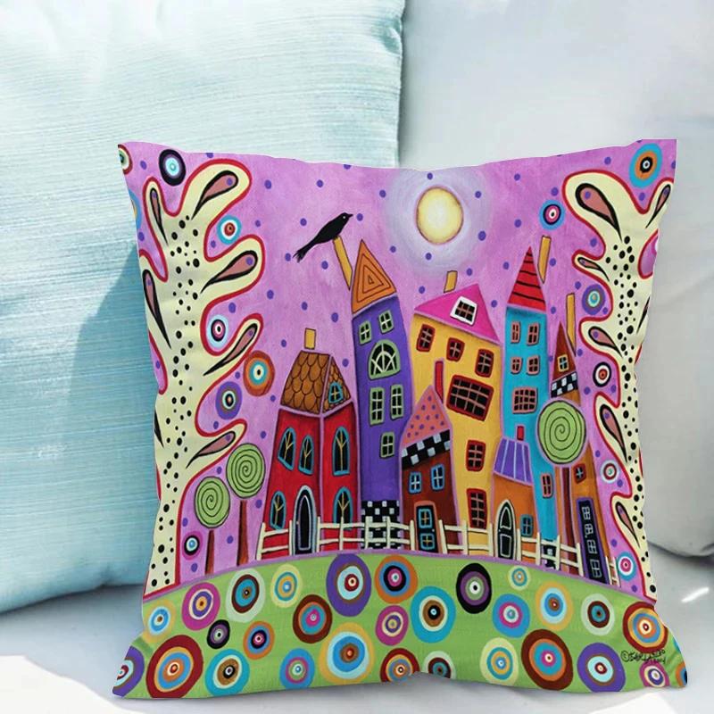 Retro Rural Color Cities Pillows Cushions 40x40 Car Double-sided Printing Room Decor Sofa Pillow Cover Cushion Short Plush Couch