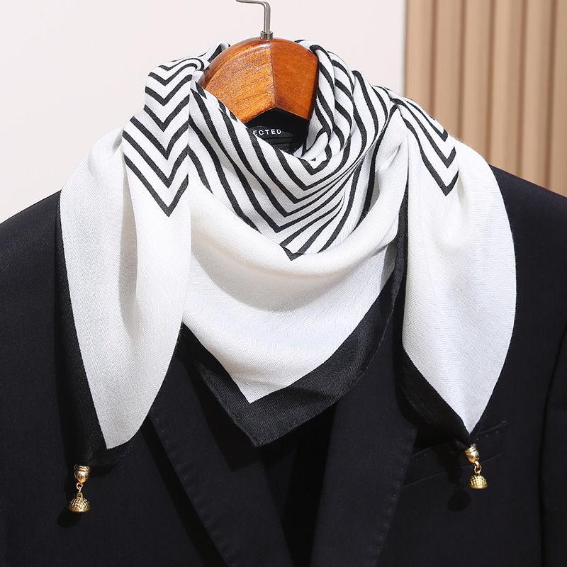 Silk Scarf Neck Tie Small Square Scarf New Women's Cotton Linen High-end Magnetic Buckle Scarf Stylish Elegant Warm Neck Scarf