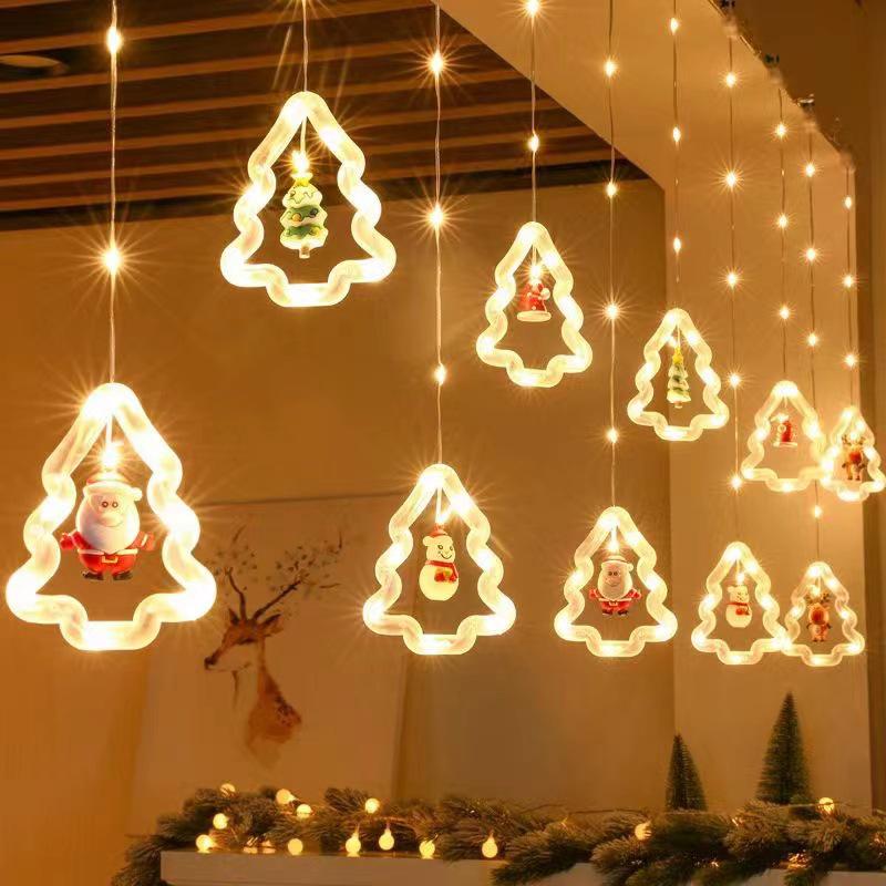 LED Santa Claus Christmas Curtain String Lights for Windows - Festive Cartoon Decoration