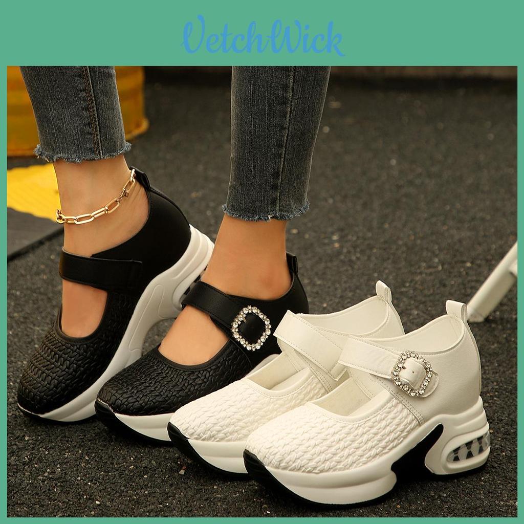 Water Diamond Heel Sneakers With Adjustable Strap For Casual Wear Women