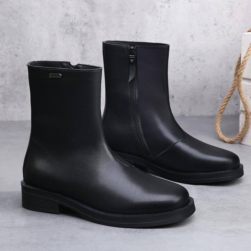 

Ботинки Новые Весенне-осенние На толстой подошве Повседневные Высокие Одинарные ботинки Квадратный носок Короткие ботинки Флис Мужские ботинки 44