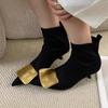 Pointed Toe Women Ankle Boots Suede Heeled Shoes Dress Luxury Woman Pumps 2025 Winter New Designer Elegant Mujer Botas