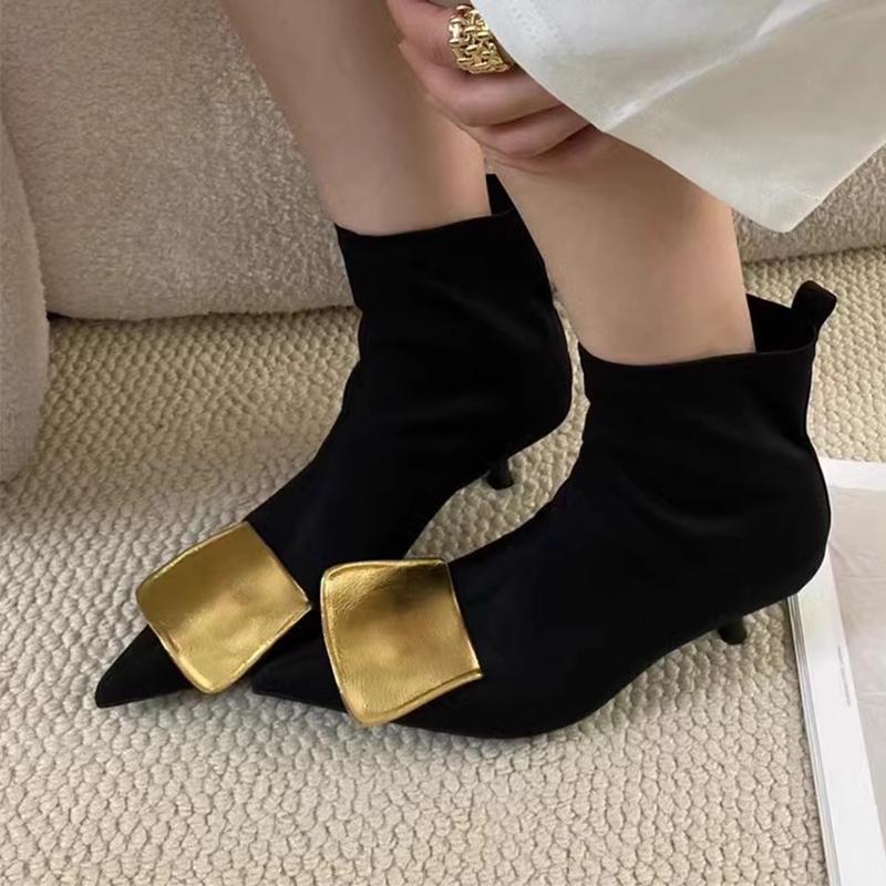 Pointed Toe Women Ankle Boots Suede Heeled Shoes Dress Luxury Woman Pumps 2025 Winter New Designer Elegant Mujer Botas