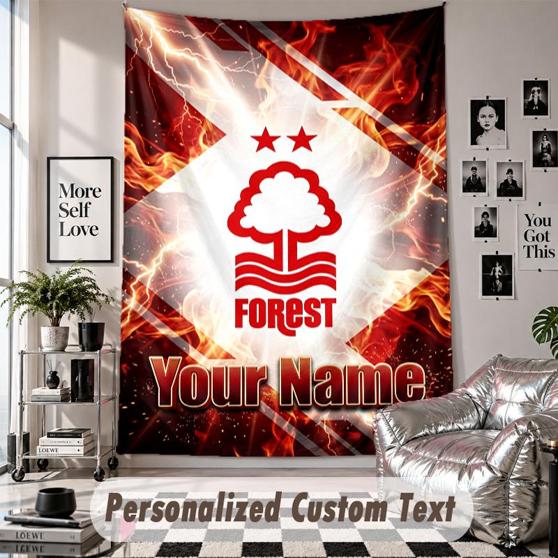 Wall Hanging Tapestry With Custom Name & Text, Nottingham Forest FC Decorative Tapestry For Bedroom