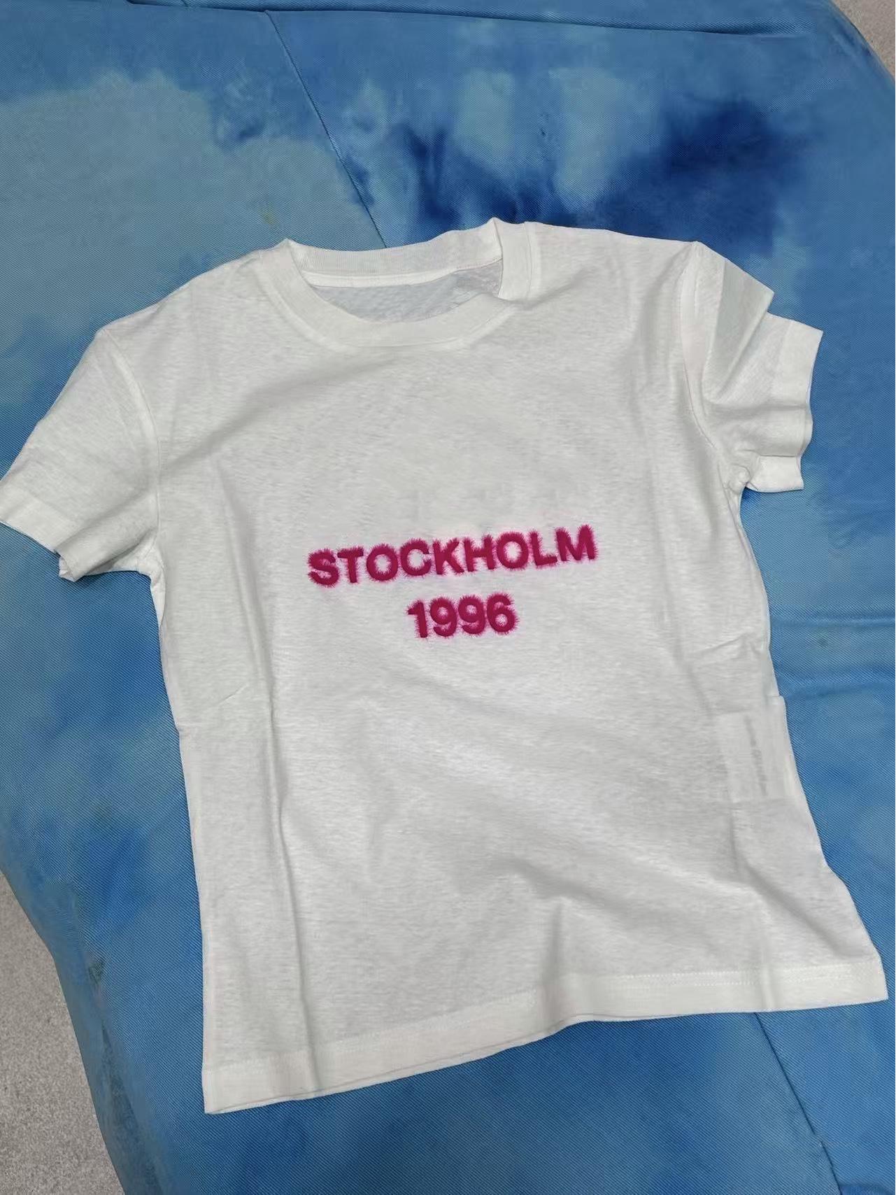 Spring Zhang Xincheng Style 1996 Letter Flocking Cotton-Linen Unisex Loose Long Sleeve Tee Medium