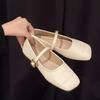 Women's Retro Mary Jane Shoes Spring New Square Toe Low Heel Buttoned Fashion Flats