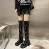 Black Boots Women's Autumn Thick-soled Elastic Boots Waterproof Table High Boots Patent Leather High-heeled Boots Thick Heel Thin Boots