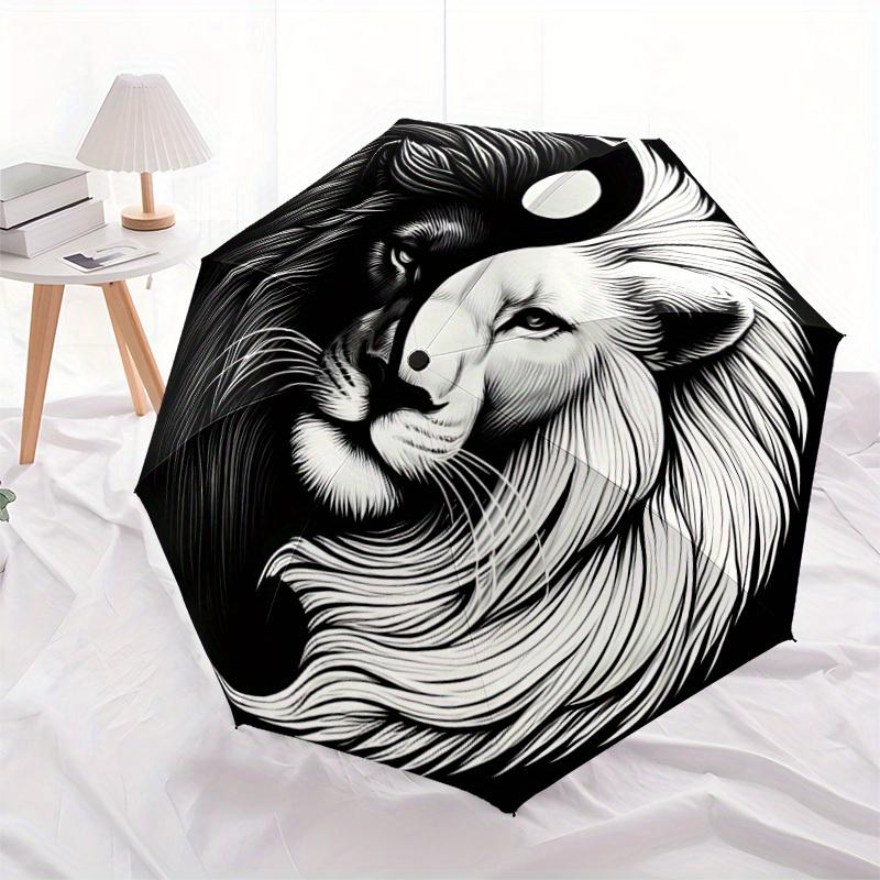 1pc Lion YinYang Automatic Open/Close Umbrella with Windproof, Functional Design, 8-Rib Sturdy Canopy