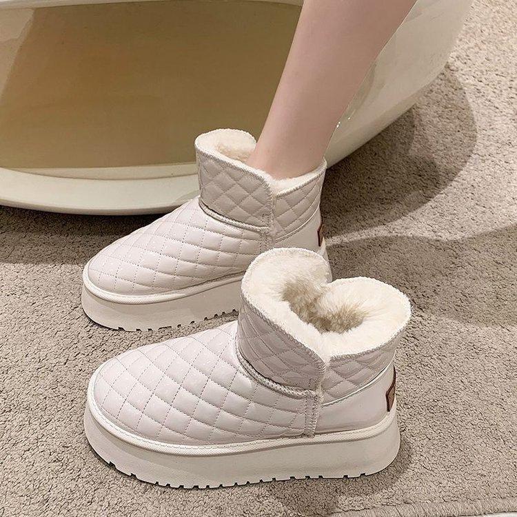 Winter waterproof leather velvet warm northeast plush snow boots women's 2025 new short cotton boots non-slip cotton shoes