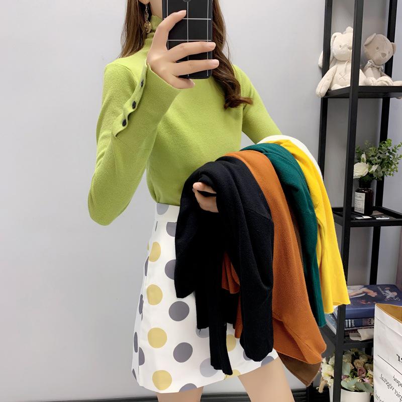 Women's High Neck Knit Top: Versatile Slim Fit Turtleneck Sweater, Autumn/Winter 2023 Collection, Patchwork Design.