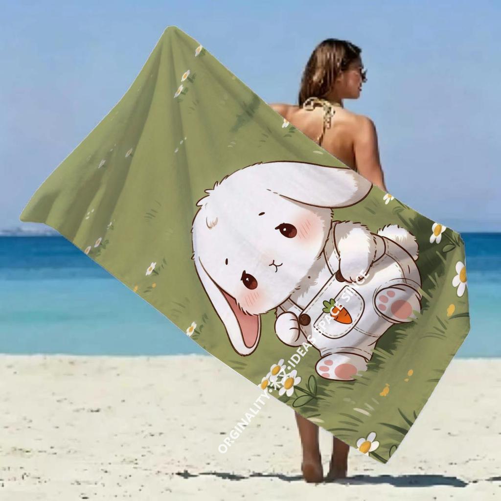 Cartoon Bunny Print Beach Towel Patterned Sunscreen And Windproof Suitable For Swimming Pool Camping Travel Blanket