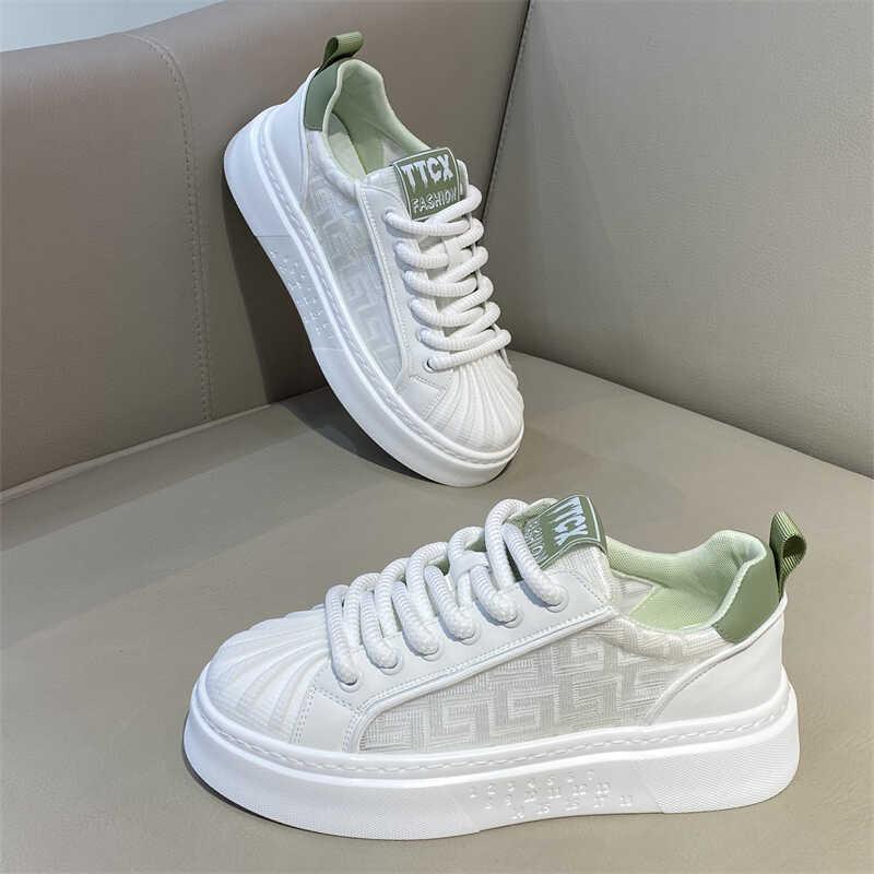 

Men s shoes popular little white shoes shell head breathable single mesh thick sole color matching casual and comfortable classic sports board shoes 39 зелений