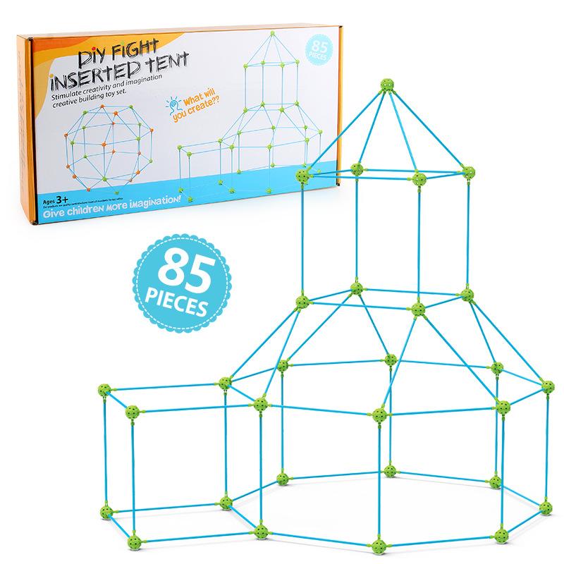 Kids 85PC Bead Assembling Tent, DIY Building Blocks Construction Game House, Indoor Outdoor Kids Tent
