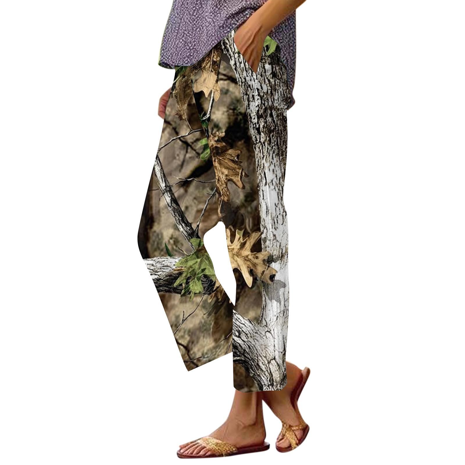 Women s fashion printed pocket elastic waist casual pants L верблюд
