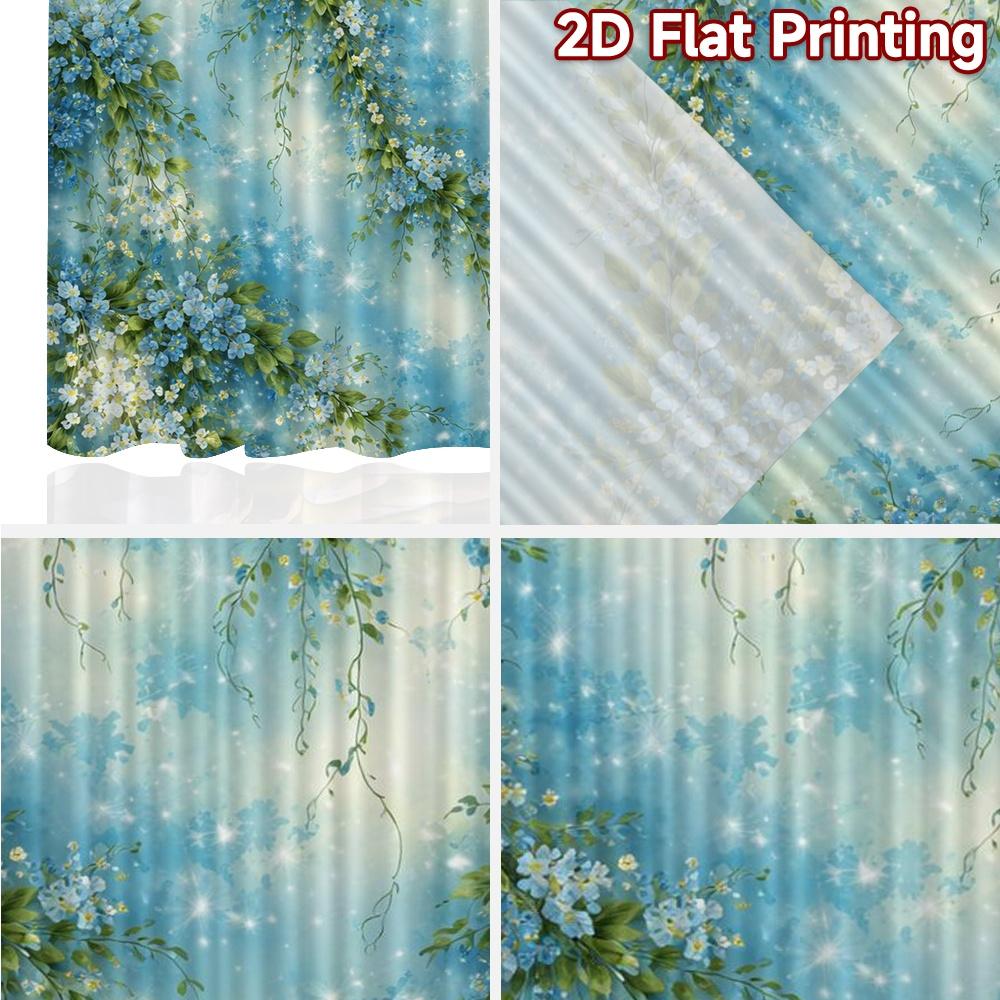 2D FLAT PRINTING 2pcs Curtains (Without Rod) Floral Blue Vines Chic Creative Curtains Polyester Curtains Room Decor Ldeal for