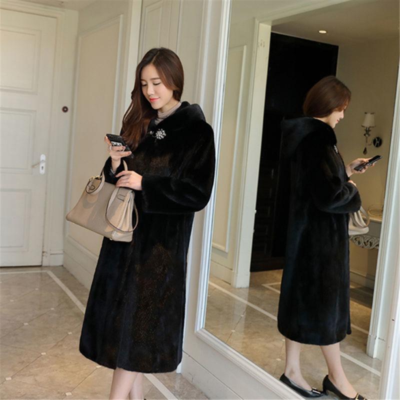 Imitation Fur Coat Women's Imitation Mink Velvet Imitation Fur Coat Women's Long Hooded New Autumn and Winter Thickened Slim Fit