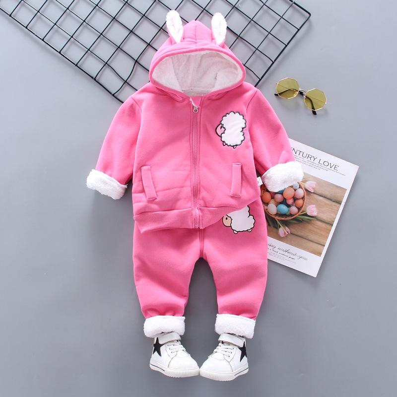 Winter Baby Kids Clothing Sets Cartoon Toddler Boys Girls Warm Hooded Coats Pants Suit Kids Thick Tracksuit Clothes Set