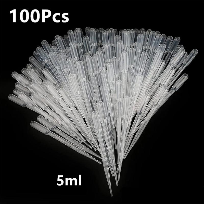 100Pcs Laboratory Pipette 5ml Plastic Disposable Graduated Container Liquid Dropper Equipment Straw Makeup Tools