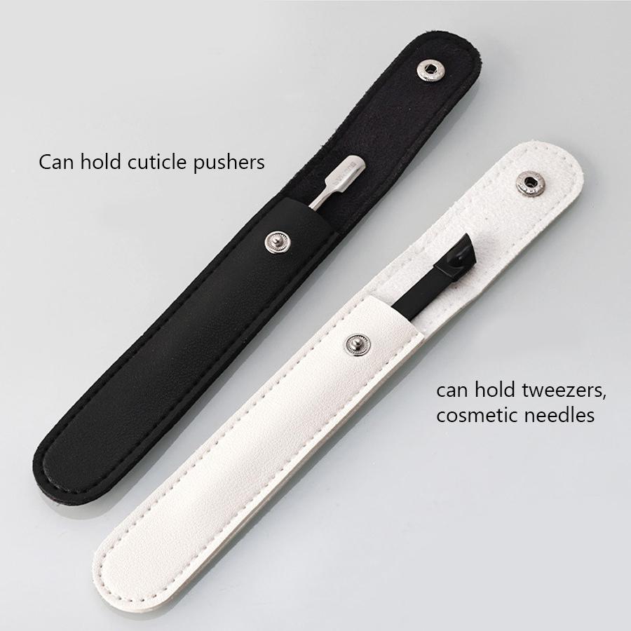 Protective Sleeve Cover for Cuticle Pusher Dead Skin Remover Tool, PU Leather Case for Nail Art Eyelash Tweezers Storage Bag