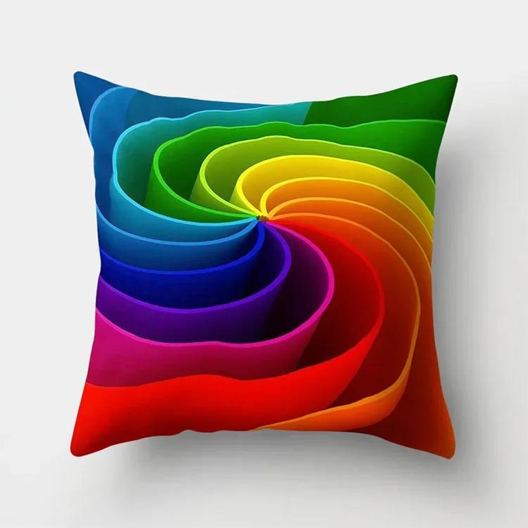 Nordic Colorful Rainbow Geometric Printing Pattern Polyester Cushion Cover for Home Living Room Sofa Decorative Pillowcase