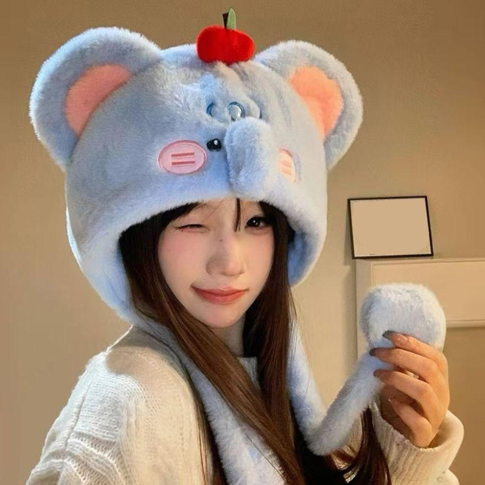Koreansk Stil Ørebeskyttelse Hat Sød Plys Hue Mode Elefant Varm Hat Udendørs
